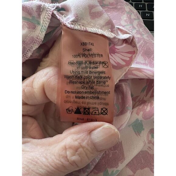 Plenty Tracy Reece XS Bright Pink Floral Long Slv Floral Tie Neck Peplum Tunic - Picture 5 of 6